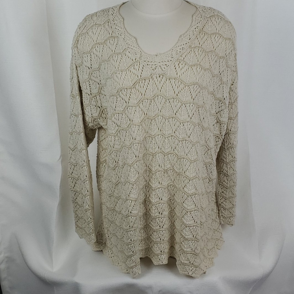 Adrian Jordan Open Knit/Crochet LongSleeve Sweater